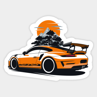 Orange GT3 RS Sports Car Mountains Sticker